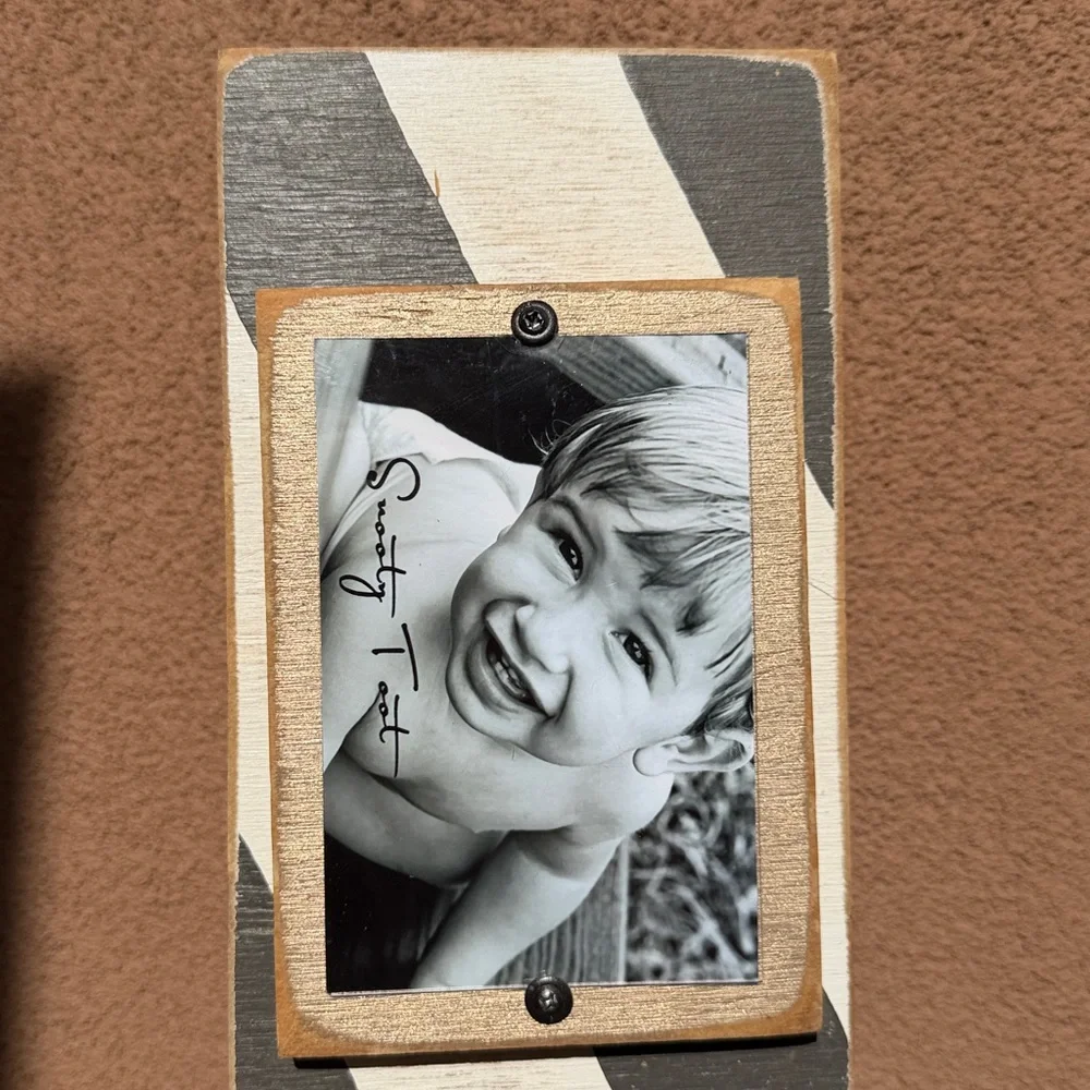 Striped Gray and White Wood Distressed Photo Frame